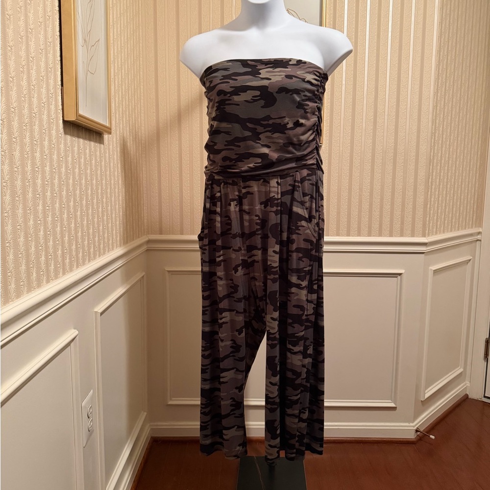 Strapless Camo Jumpsuit - Olive Camouflage